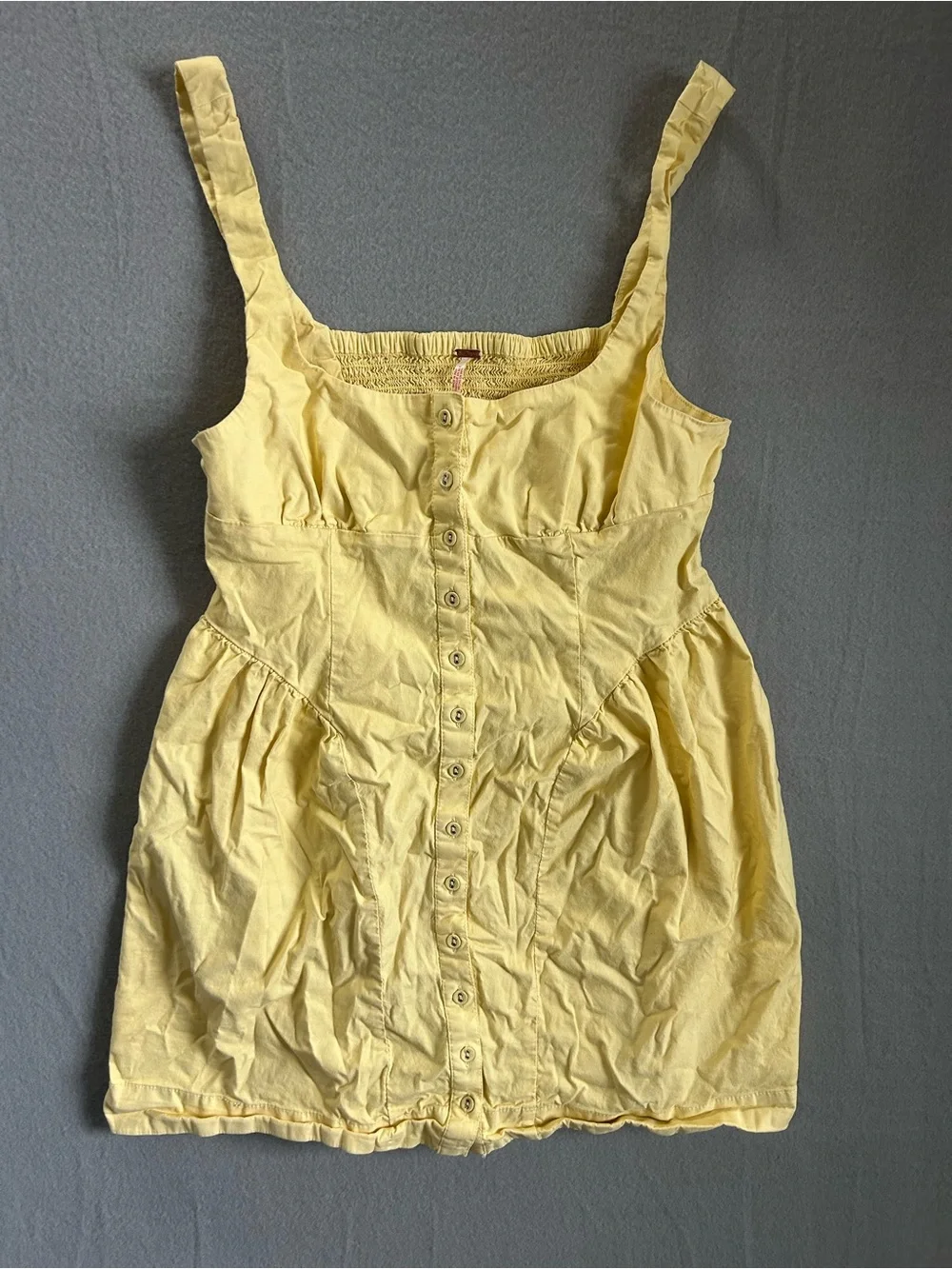 Free People Astrid Oxford Mini Dress Square Neck Butter Yellow Large